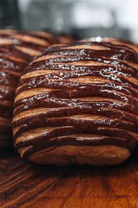 Sweet fresh pastries with chocolate icing