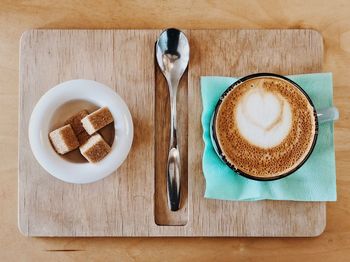 High angle view of breakfast on table