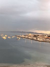 Scenic view of sea against sky in city