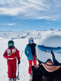 Rear view of man skiing on snow