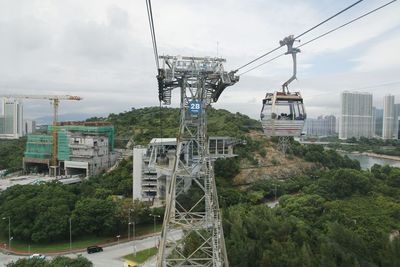 Cranes against sky in city