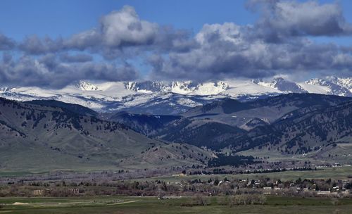 Scenic view of snowcapped mountains against sky