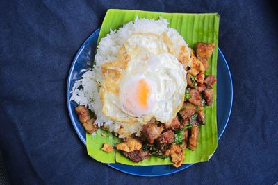 High angle view of breakfast served in plate