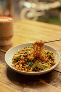 Close-up of meal served on table