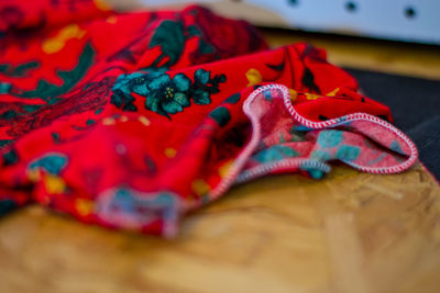 Close-up of red textile on table