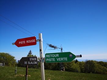 Information sign against blue sky