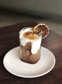 Close-up of food in glass on table