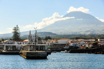 Scenic view of sea and buildings against sky