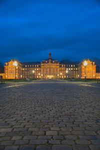 Illuminated city buildings at night