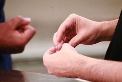 Close-up of couple hands