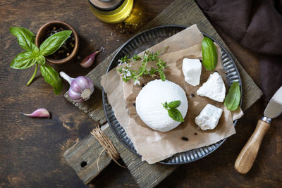 High angle view of food on table