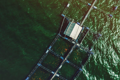 High angle view of metallic structure amidst trees