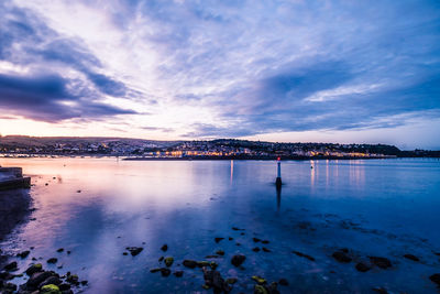 Scenic view of sea against sky at sunset