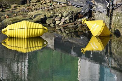 High angle view of boat in lake