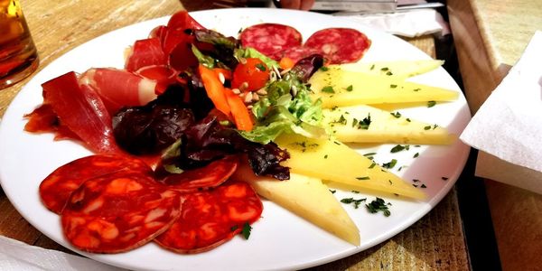 High angle view of breakfast served on table