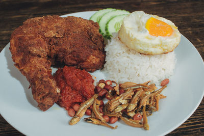 Close-up of food served on table