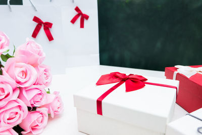 Close-up of red roses in box