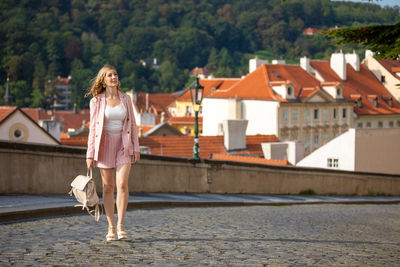 Woman traveling in city