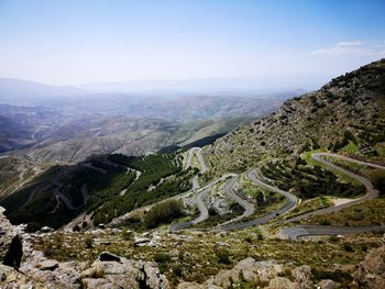 High angle view of mountain road against sky