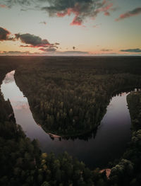 High angle view of townscape against sky during sunset