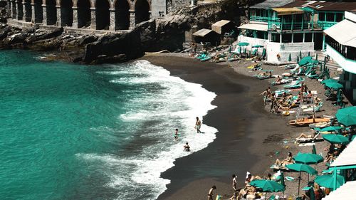 High angle view of people on beach