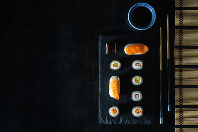 High angle view of sushi on table