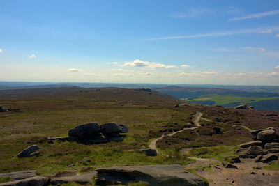 Scenic view of land against sky