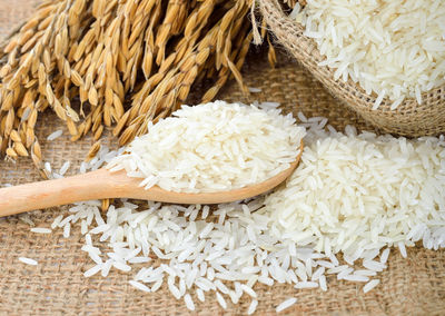 High angle view of bread on wood