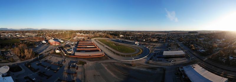 Sky view  of oval horse racing track 