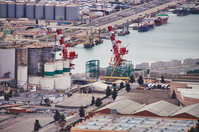 High angle view of boats at harbor