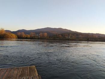 Scenic view of lake against clear sky