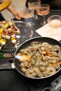 High angle view of food on table