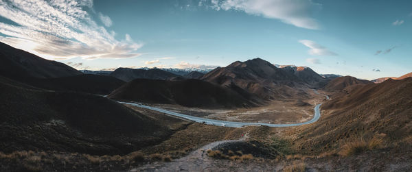 Panoramic view of arid landscape against sky