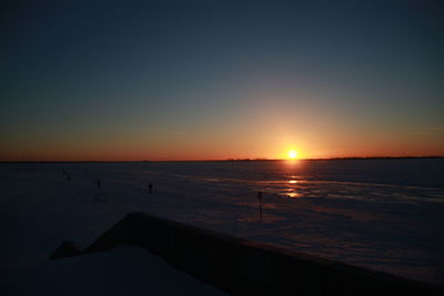 Scenic view of sea against clear sky during sunset