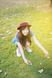 Portrait of woman in grass