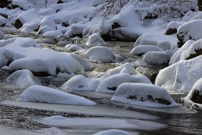 Small river covered with snow and ice