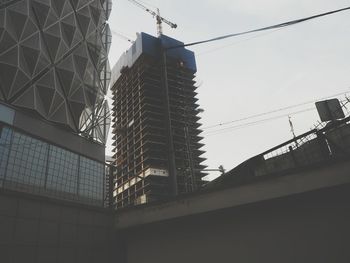 Low angle view of buildings against clear sky