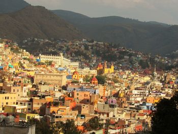 High angle view of townscape against sky