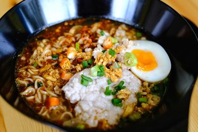 High angle view of breakfast served in bowl