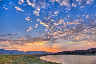 Scenic view of landscape against sky during sunset