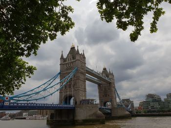 View of bridge over river against cloudy sky