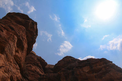 Low angle view of rock formations against sky