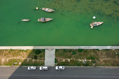 Aerial view of transportation modes in danang bay