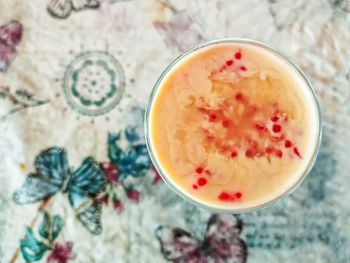 High angle view of drink on table