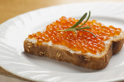 High angle view of breakfast served on table