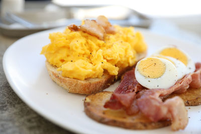 Close-up of breakfast served in plate