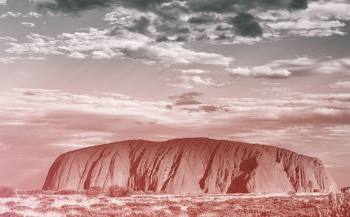 Rock formations on landscape against sky