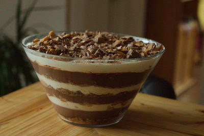 Close-up of ice cream in glass on table