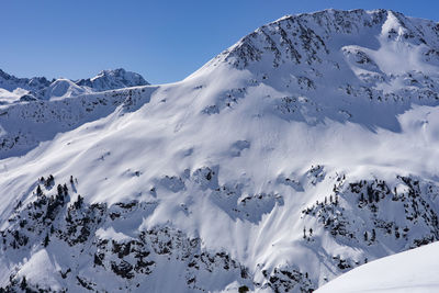 Scenic view of snow covered mountains against sky