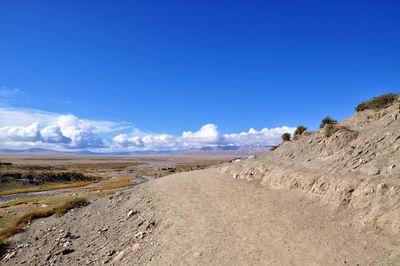 Scenic view of landscape against blue sky